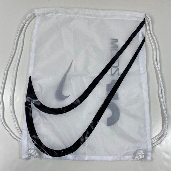 Nike Zoom White Drawstring Backpack For Shoes Lightweight Gym Bag With Black Swo - Picture 3 of 6
